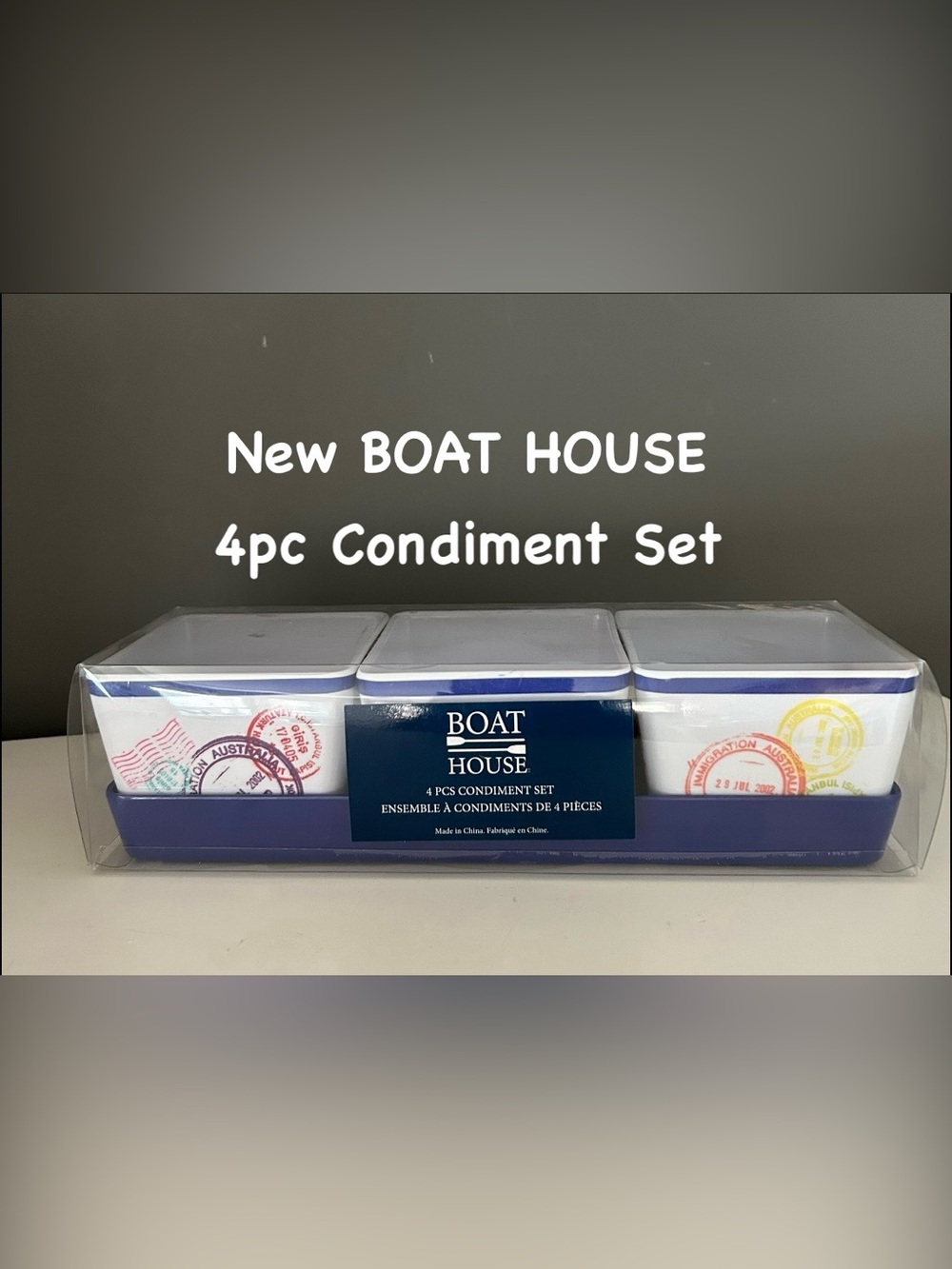 New Boat House 4pc White & Navy Condiment Set